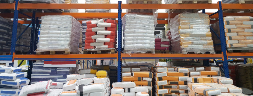 construction warehouse with cement bags for industry use