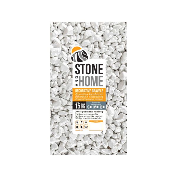 Stone and Home Thassos, Kristályfehér, natúr kerti dekorkavics, 15 kg, 1-3 cm